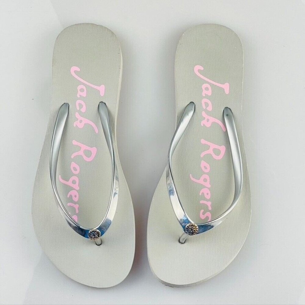 Jack Rogers Shoes Skype Thongs Sandals Silver/Gray Flip Flops Women's Size 7/8 - Picture 3 of 10
